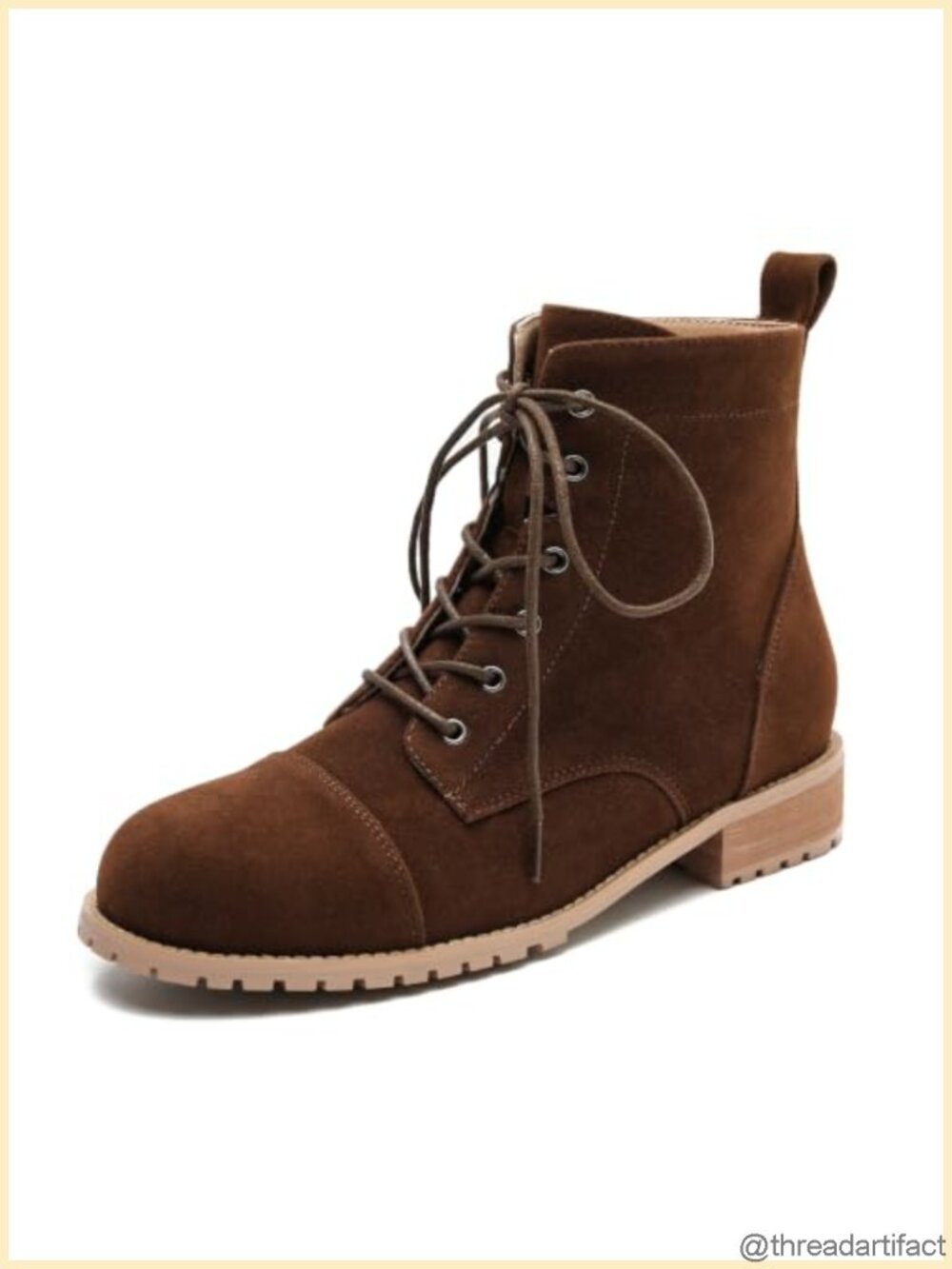 Lace-Up Combat Ankle Boots with Side Zipper Low Heel Faux Suede